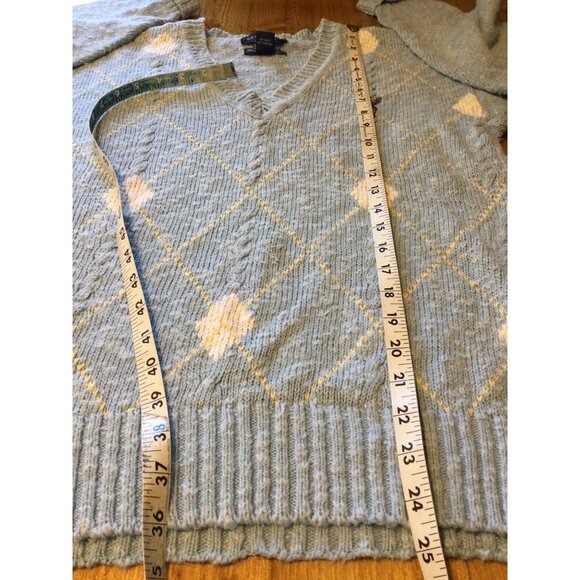 Vintage Golf Themed Grandpa Sweater Gant Silk Blend Argyle V-Neck Preppy - Picture 7 of 7